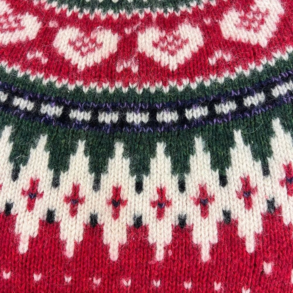 Woolrich Women’s Medium Vintage Red Fair Isle Heart Crewneck Sweater Wool Blend - Picture 8 of 10